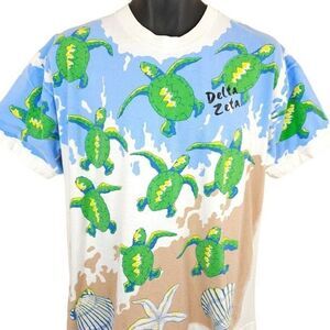 Turtle T Shirt Mens Size XL Vintage 90s Delta Zeta All Over Print Made In USA